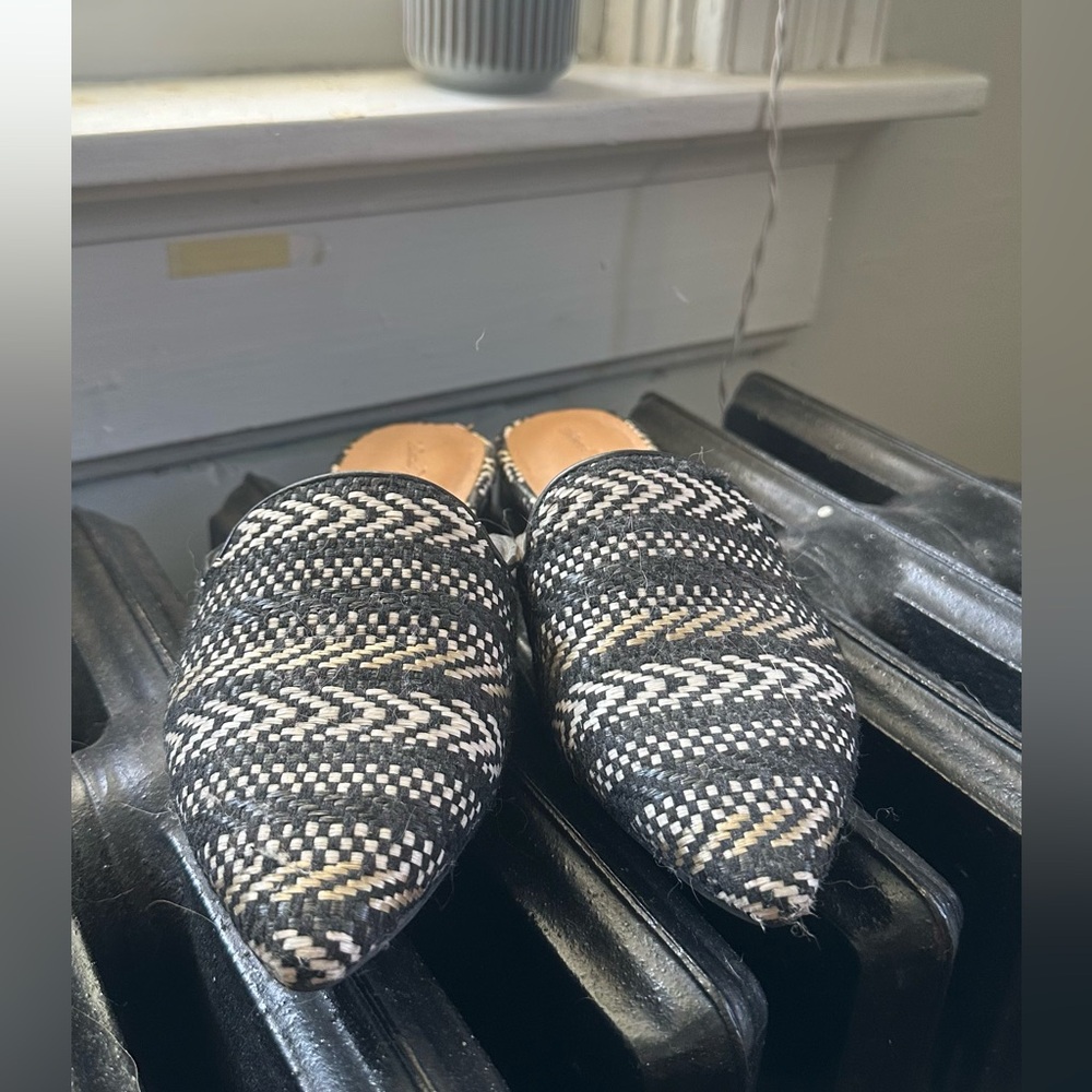 Black and White Woven Mules